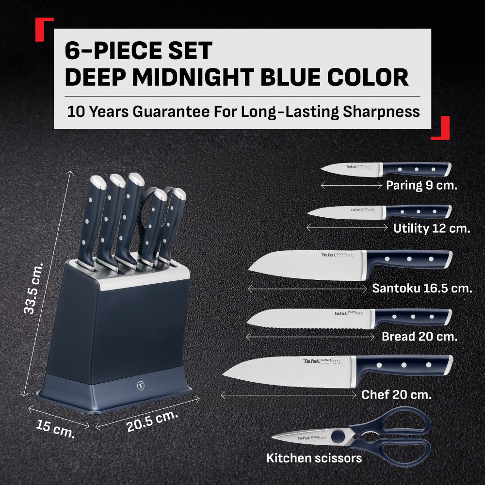 Tefal EverSharp 5pcs Knife Set with Self-Sharpening Block, Integrated Sharpener, German Stainless Steel, Always Sharp