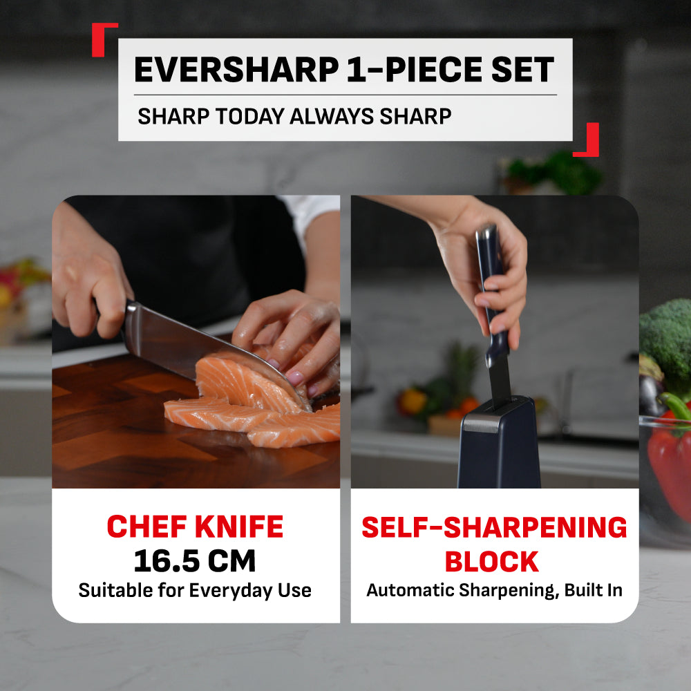 Tefal EverSharp Chef Knife 16.5cm with Self-Sharpening Block, Integrated Sharpener, German Stainless Steel, Always Sharp
