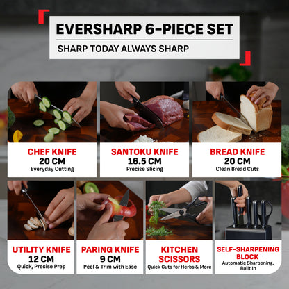 Tefal EverSharp 5pcs Knife Set with Self-Sharpening Block, Integrated Sharpener, German Stainless Steel, Always Sharp