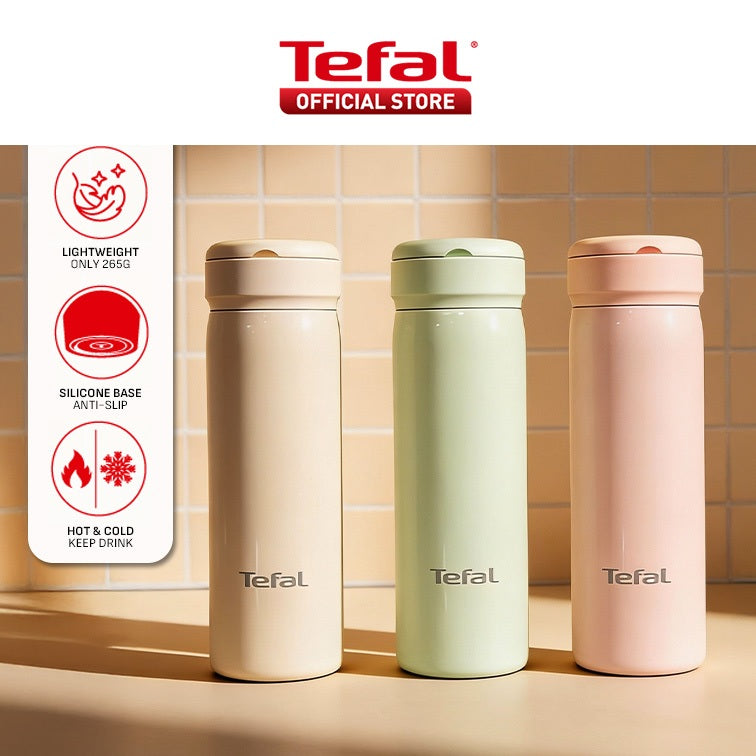 Tefal Mobility 450ml Vacuum Insulated Thermal Bottle - 6 hr Hot, 12 hr Cold, 316L Superior Stainless Steel, Leakproof