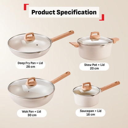 Tefal Cristalia Plus Deep Fry Pan 26cm / Saucepan 16cm / Stew Pot 20cm / Wok Pan 30cm