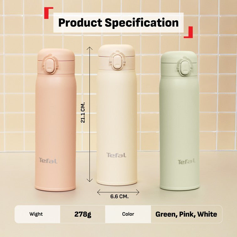 Tefal Easy to Go 500ml Vacuum Insulated Thermal Bottle - 6 hr Hot, 12 hr Cold, 316L Superior Stainless Steel, Leakproof