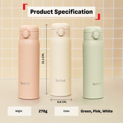 Tefal Easy to Go 500ml Vacuum Insulated Thermal Bottle - 6 hr Hot, 12 hr Cold, 316L Superior Stainless Steel, Leakproof